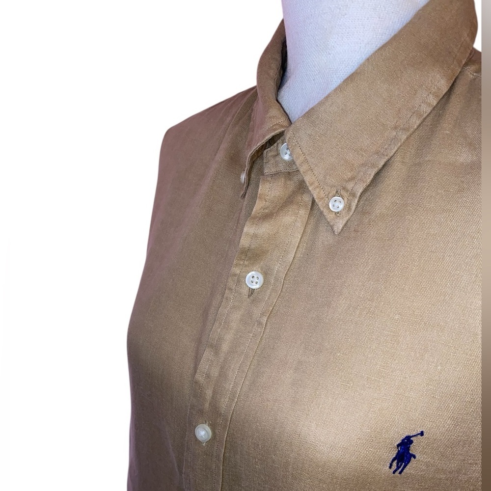 LAUREN RALPH LAUREN “Blake” Oxford Signature Pony Logo Tan Surrey Size Large - Picture 3 of 9